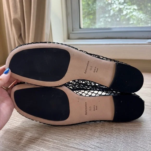 New Reformation Britt Ballet Flat Shoes Mesh Black 10.5